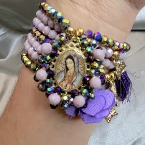 Beaded crystals stretchy bracelets. Set of 7